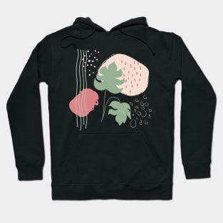 Abstract shapes lines dots and tropical monstera leaves digital design illustration Hoodie